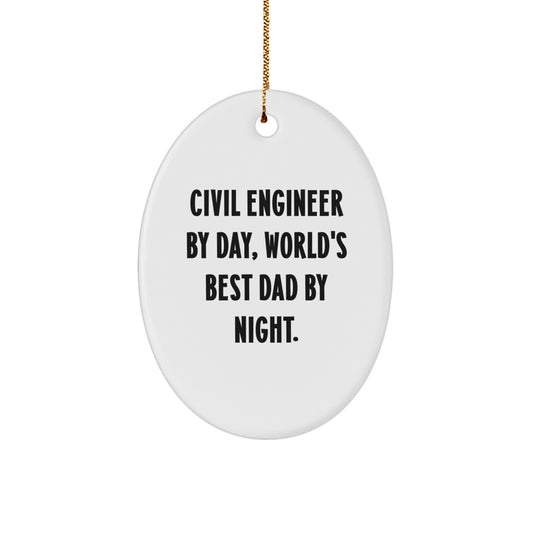 Civil Engineer Keepsake Christmas Ornament for Him Gift by Day, by Night - Image 1