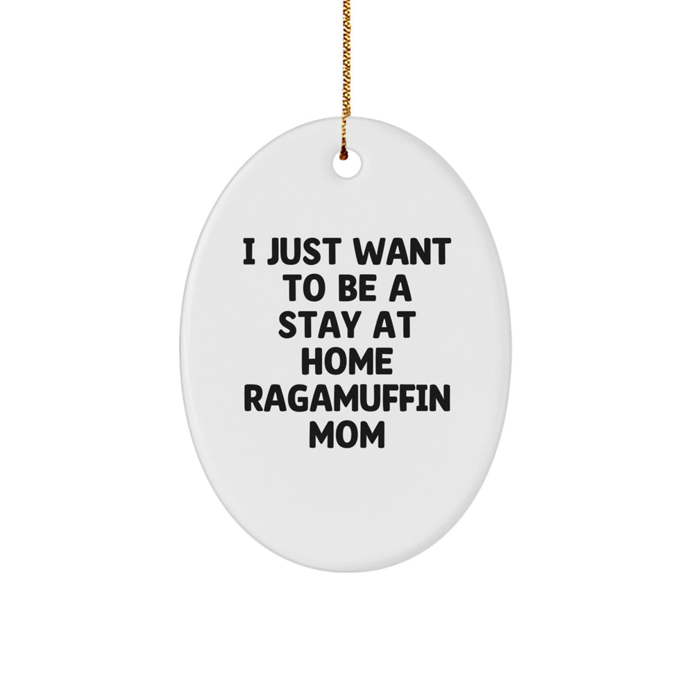 Ragamuffin Cat Mom Christmas Unique Gifts from Friends, Funny Oval Ornament with 'I Just Want To Be A Stay At Home Ragamuffin Mom' Quote, Gifts for Ragamuffin Cat Lovers - Image 1