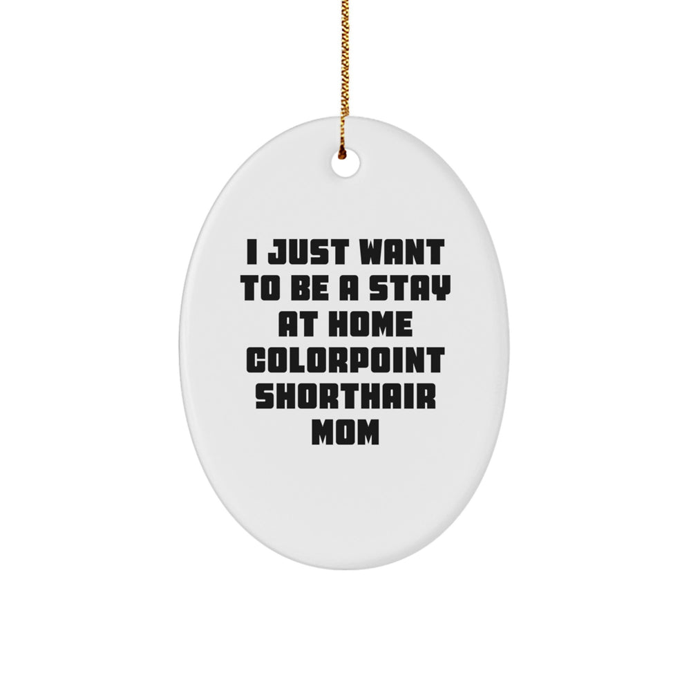 Funny Colorpoint Shorthair Cat Mom's Christmas Unique Gift, Oval Ornament, 'I Just Want To Be A Stay At Home Colorpoint Shorthair Mom', Gifts from Mom to Colorpoint Shorthair Cat - Image 1
