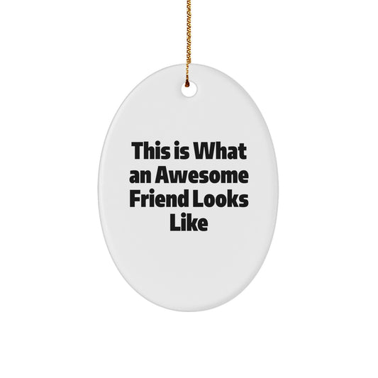 Funny Friend Gifts: This Is What An Awesome Friend Looks Like Oval Ornament, White, Christmas Unique Gifts from Men to Friends - Image 1