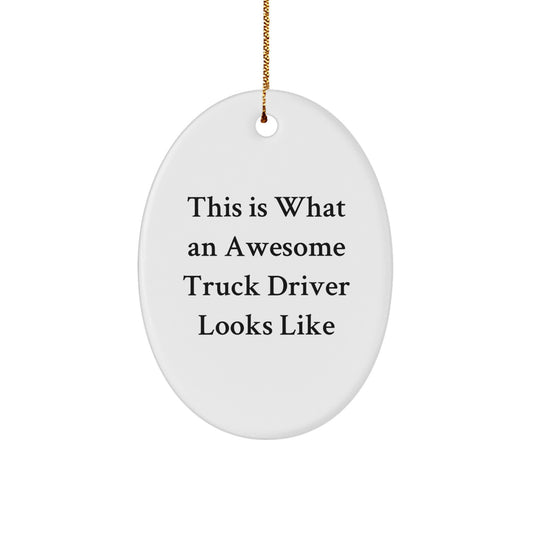 Funny Truck Driver Gifts for Him from Family, Christmas Unique Ornament Oval Shape, This Is What An Awesome Truck Driver Looks Like - Image 1