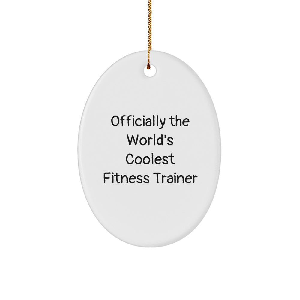 Funny Fitness Trainer Gifts from Friends, Officially The World's Coolest Oval Ornament for Men, Women, Coworkers, Family - Christmas Unique - Image 1