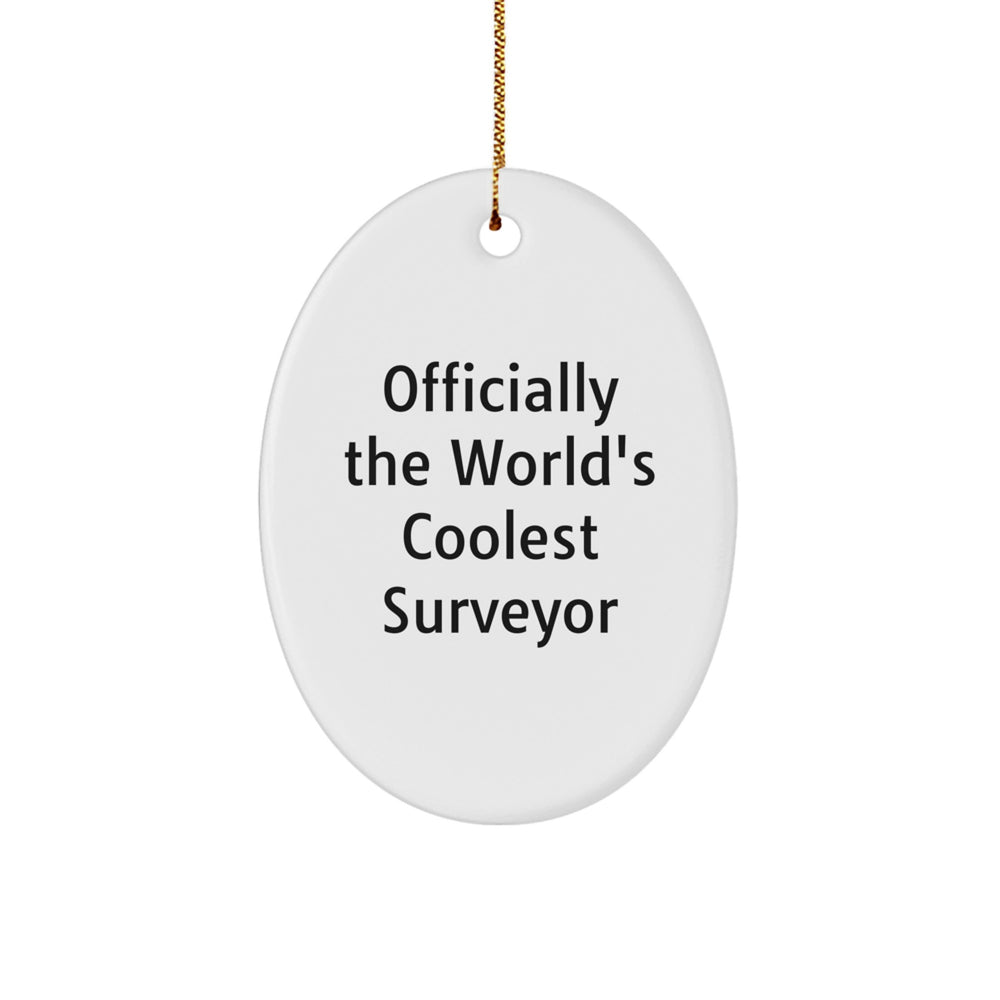 Funny Surveyor Gifts, Officially The World's Coolest Surveyor Oval Ornament, Christmas Unique Gifts from Friends - Image 1