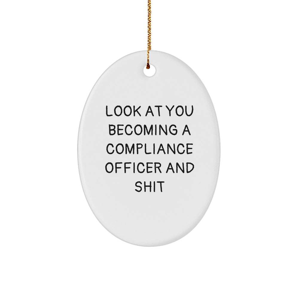 Funny Compliance Officer Gift for Men, Oval Ornament, 'Look At You Becoming A Compliance Officer And Shit', Christmas Unique Gifts from Friends - Image 1