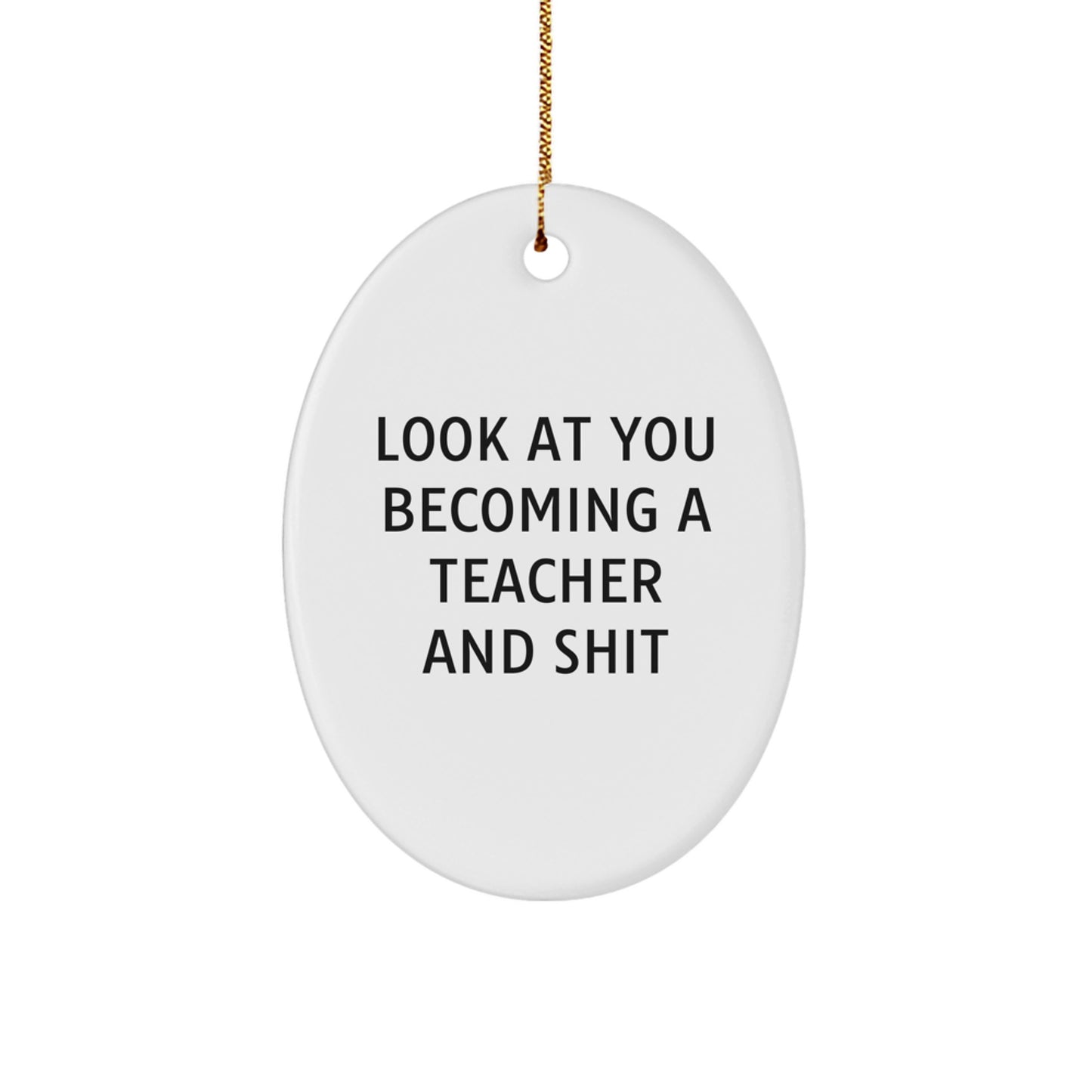 Funny Teacher Gift from Friends - Oval Ornament for Classroom Decoration at Christmas Unique Gifts - Image 1