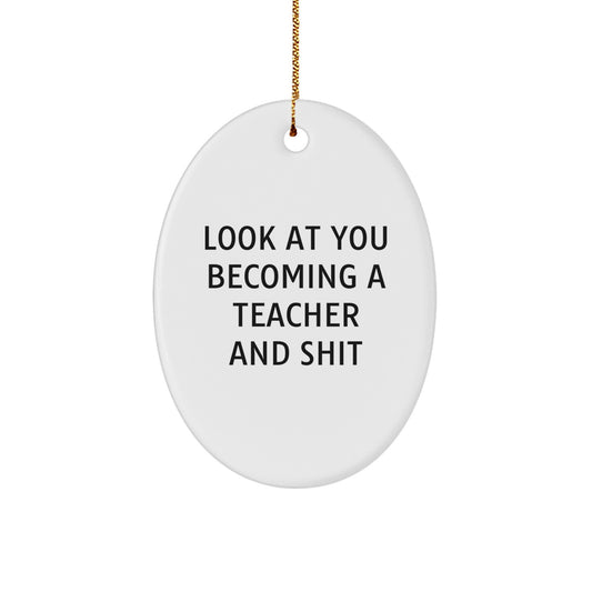 Funny Teacher Gift from Friends - Oval Ornament for Classroom Decoration at Christmas Unique Gifts - Image 1