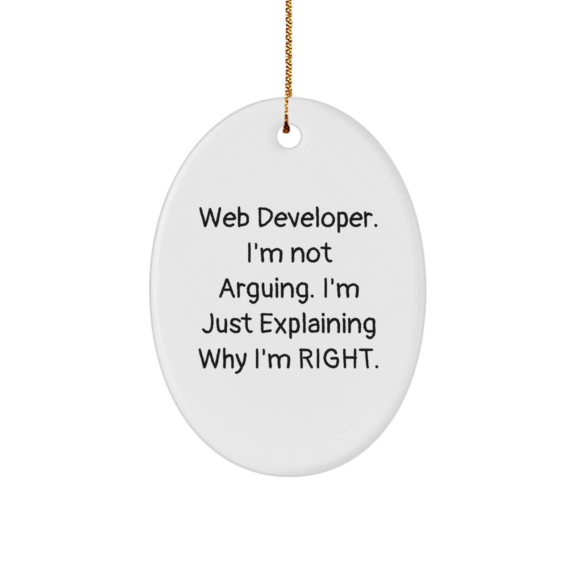 Funny Web Developer Gifts from Friends for Web Developers, Oval Ornament, 'I'm Not Arguing. I'm Just Explaining Why I'm Right.' MDF Decorations for Christmas Unique Gifts - Image 1