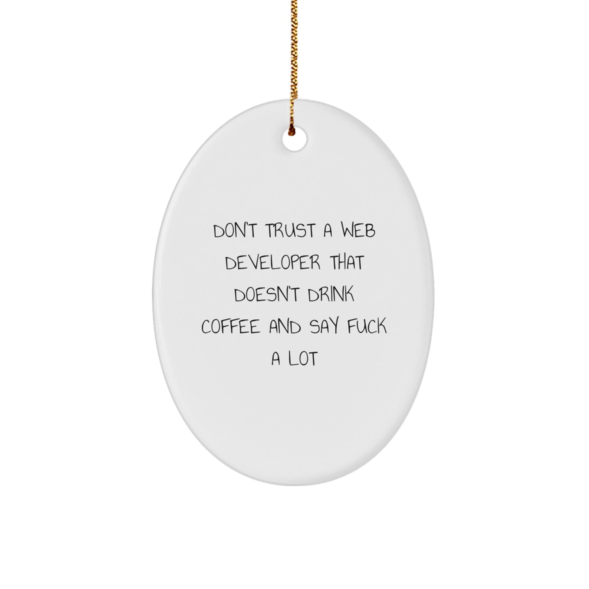 Funny Web Developer Gifts from Friends - Oval Ornament for Christmas with 'Don't Trust a Web Developer...' Quote - Image 1