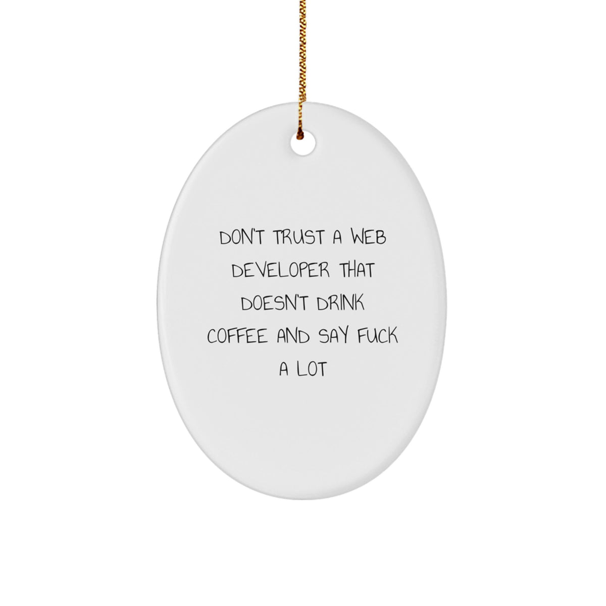 Funny Web Developer Gifts from Friends - Oval Ornament for Christmas with 'Don't Trust a Web Developer...' Quote - Image 1