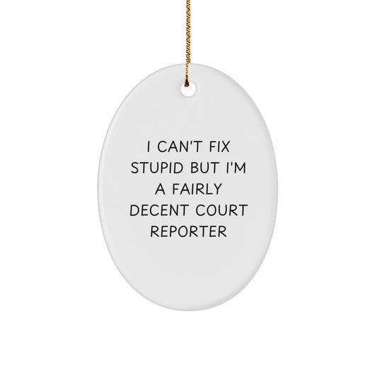 Funny Court Reporter Gifts for Men, Oval Ornament with I'm A Fairly Decent Court Reporter Quote, Christmas Unique Presents from Family - Image 1