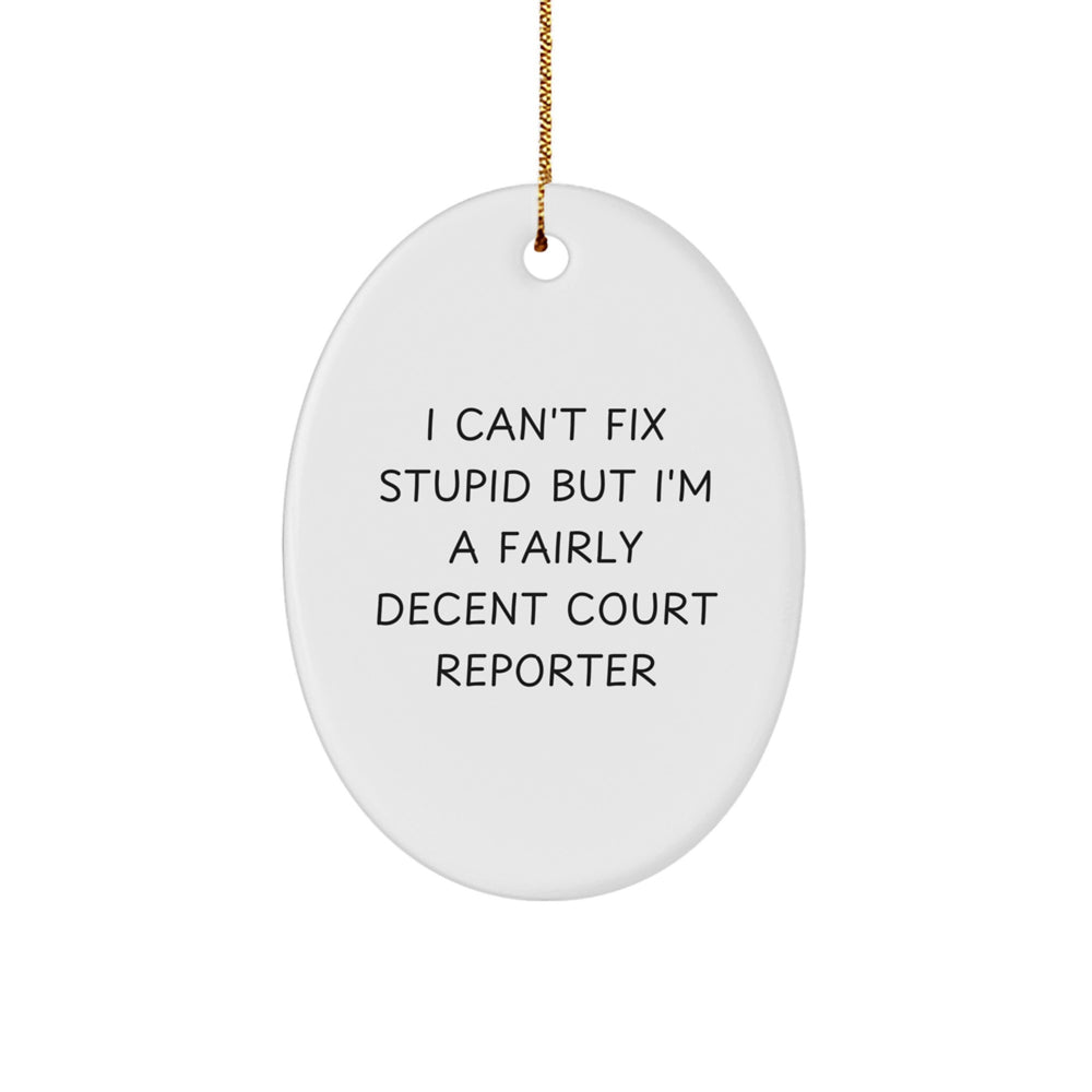 Funny Court Reporter Gifts for Men, Oval Ornament with I'm A Fairly Decent Court Reporter Quote, Christmas Unique Presents from Family - Image 1