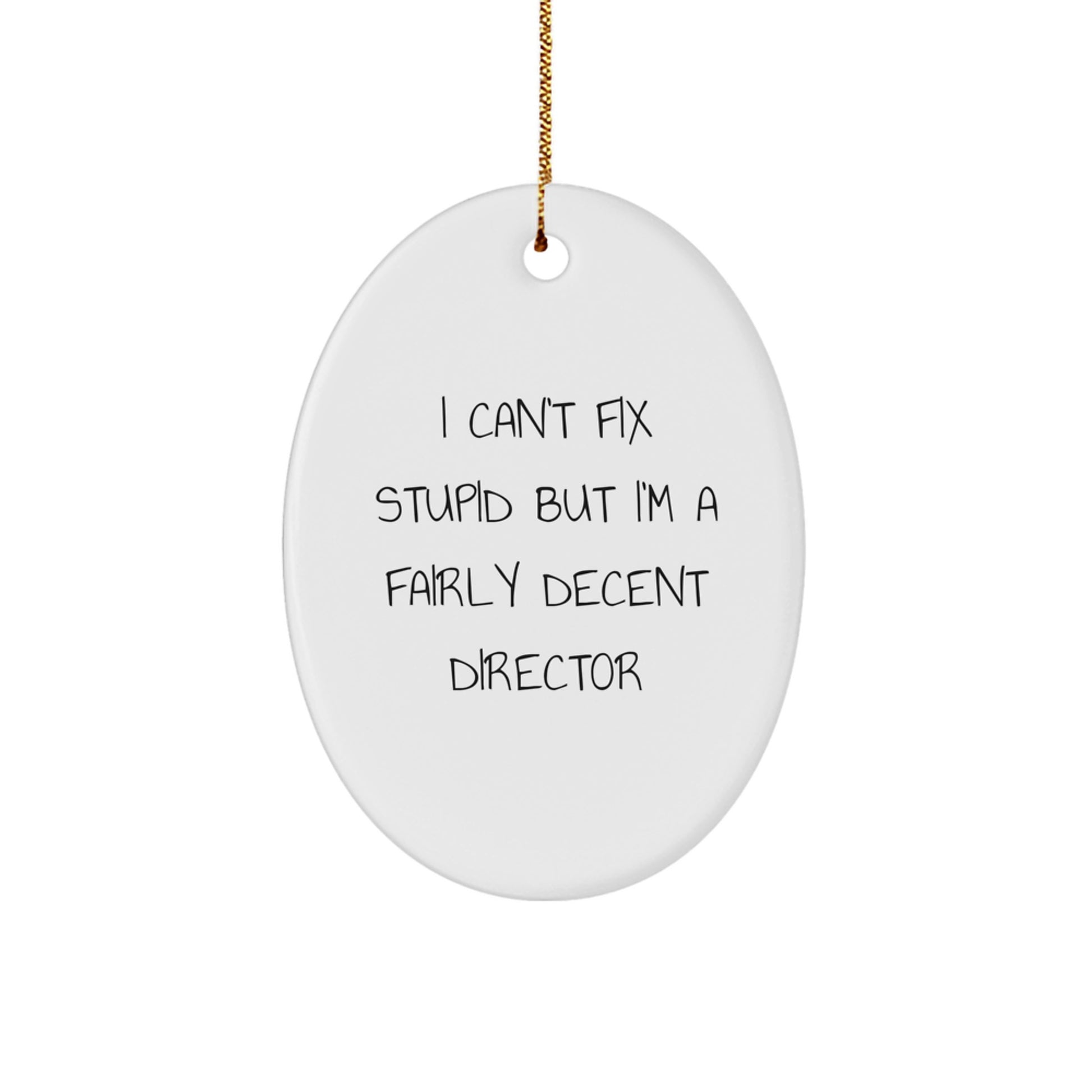 Funny Director Gifts from Friends for Christmas - 'I Can't Fix Stupid But I'm A Fairly Decent Director' Oval Ornament - Image 1