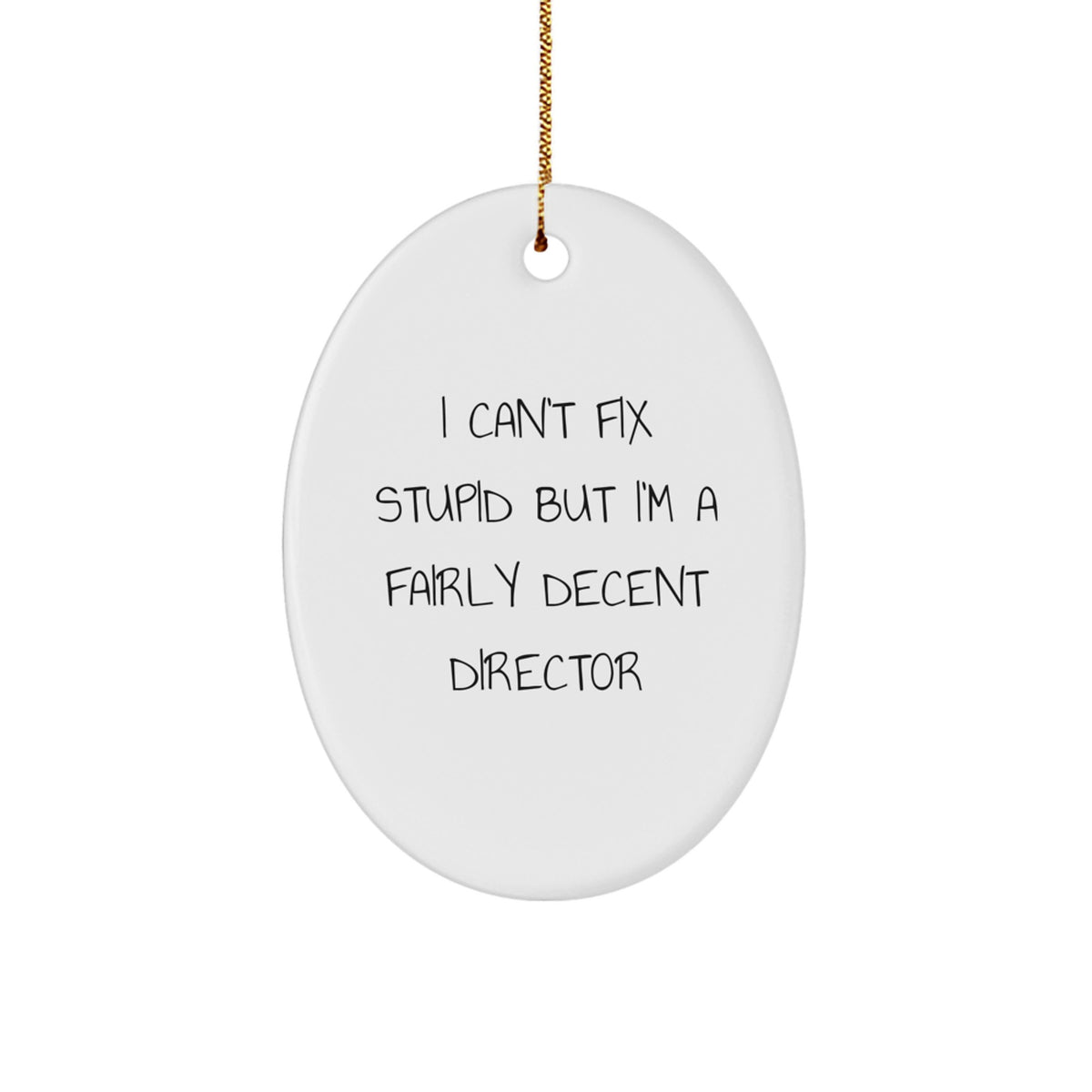 Funny Director Gifts from Friends for Christmas - 'I Can't Fix Stupid But I'm A Fairly Decent Director' Oval Ornament - Image 1