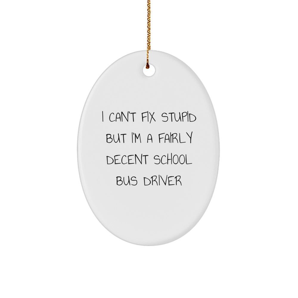 Funny School Bus Driver Gifts from Friends - I Can't Fix Stupid But I'm A Fairly Decent Gift for School Bus Driver - Oval Ornament for Men, Women, Coworkers, Family, and Friends - Image 1