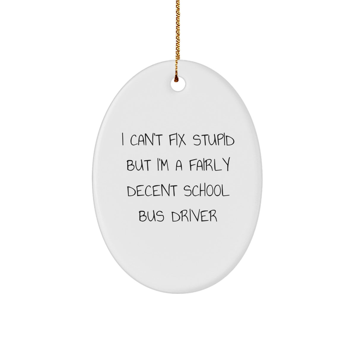 Funny School Bus Driver Gifts from Friends - I Can't Fix Stupid But I'm A Fairly Decent Gift for School Bus Driver - Oval Ornament for Men, Women, Coworkers, Family, and Friends - Image 1