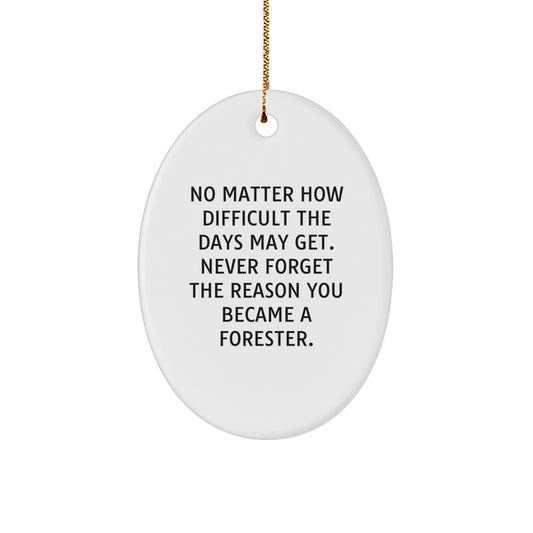 Inspirational Forester Gifts from Family - 'No Matter How Difficult...' Oval Ornament - For Friends, Coworkers, and Loved Ones This Christmas - Image 1