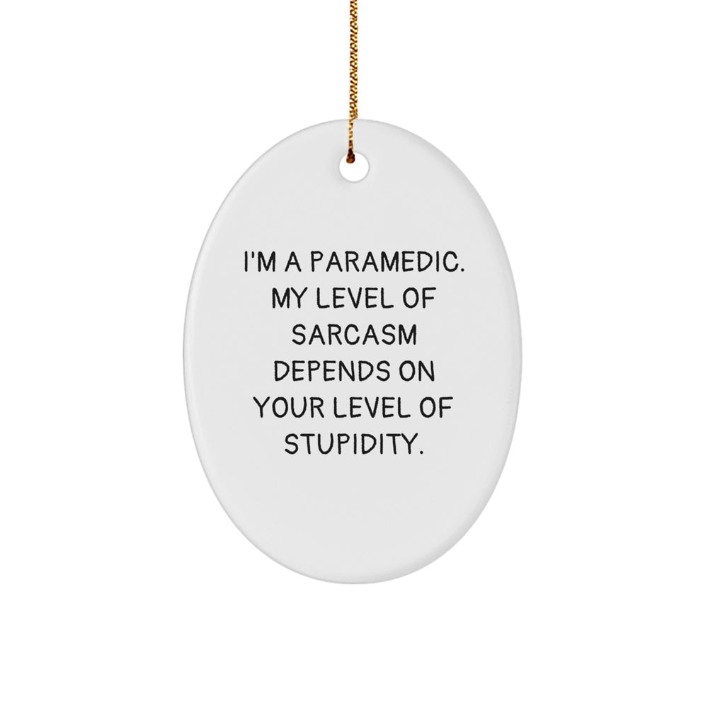 Funny Rescue Worker Gifts for Him Oval Ornament, Unique Christmas Decorations for Rescue Worker, Rescue Worker Humor, I'm A Rescue Worker My Level Of Sarcasm Depends On Your Level Of Stupidity - Image 1