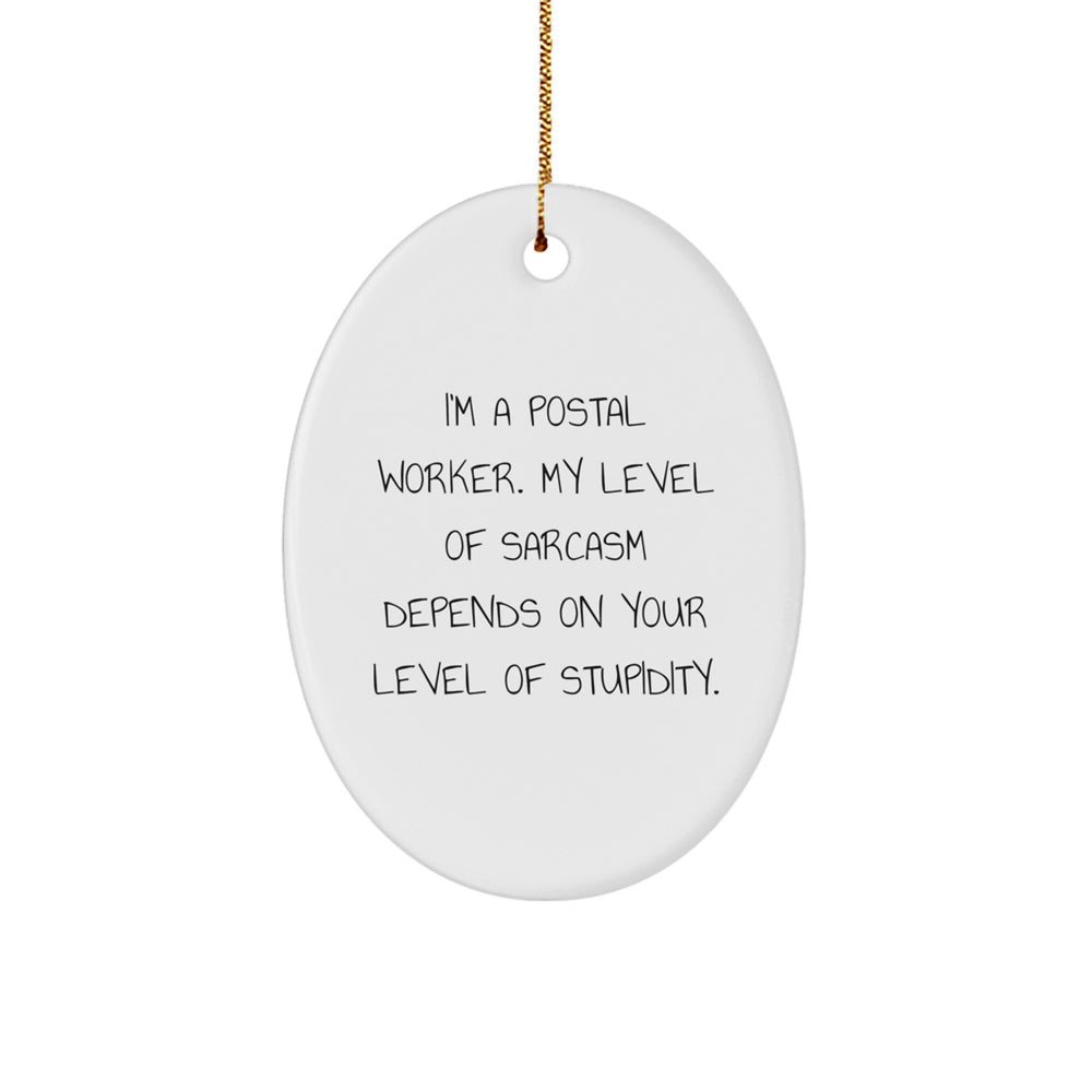 Funny Postal Worker Gifts from Friends for Men - Oval Ornament with Sarcasm Quote, Christmas Unique Presents - Image 1