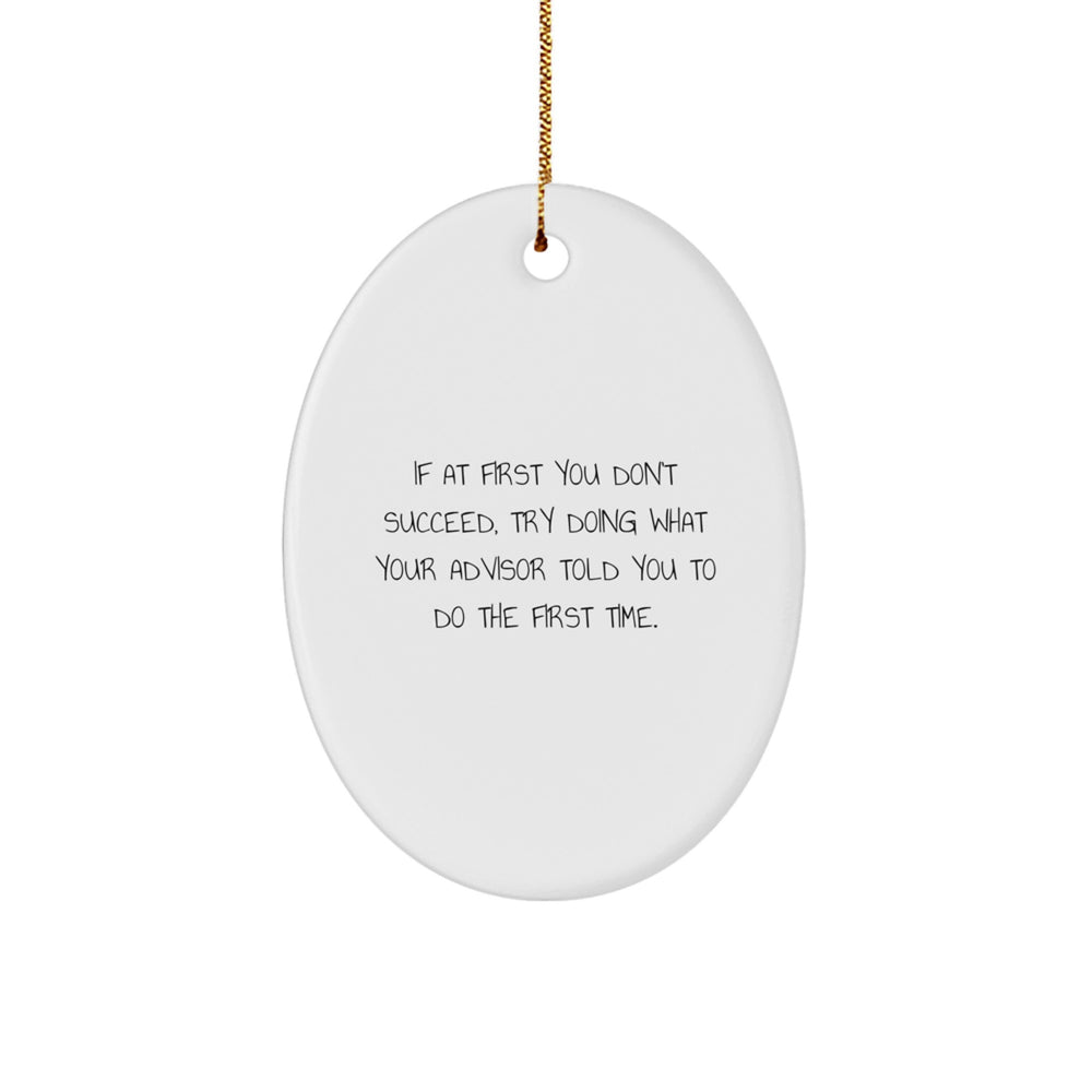 Funny Advisor Gifts for Men, Oval Ornament Christmas Unique Gifts from Friends with a Twist, Quote: If At First You Don't Succeed - Image 1