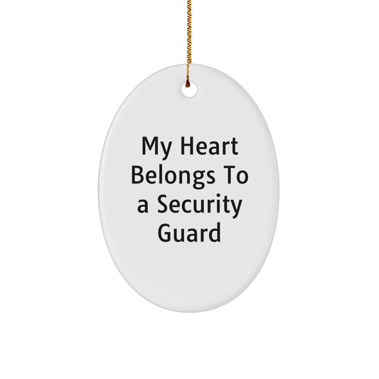 Funny Security Guard Gifts for Him from Friends and Family, Oval Ornament My Heart Belongs To A Security Guard Christmas - Image 1