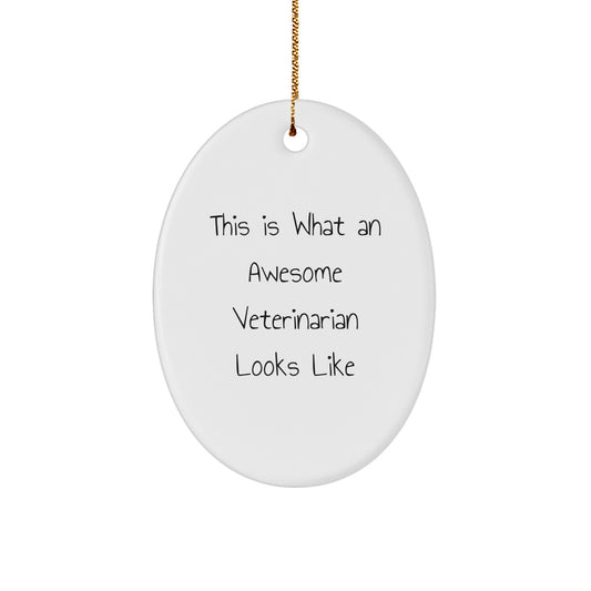 Funny Veterinarian Gifts from Men to Women, Christmas Unique Decorations for Veterinarian Home, Oval Ornament with 'This Is What An Awesome Veterinarian Looks Like' Quote - Image 1