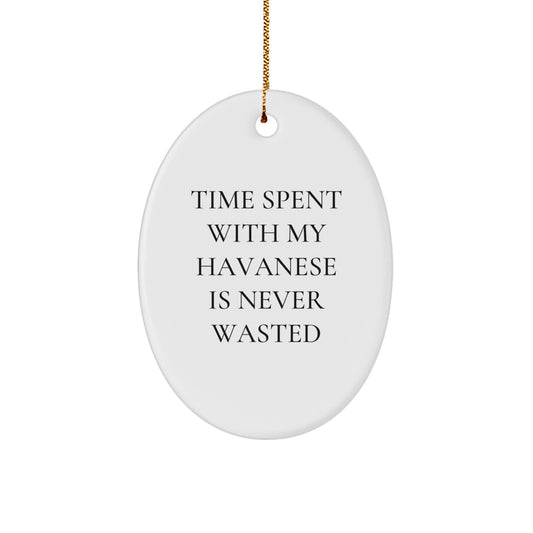 Funny Havanese Dog Oval Ornament Gifts from Friends to Family - Time Spent with My Havanese Is Never Wasted - Christmas Unique Gifts for Havanese Dog Lovers - Image 1
