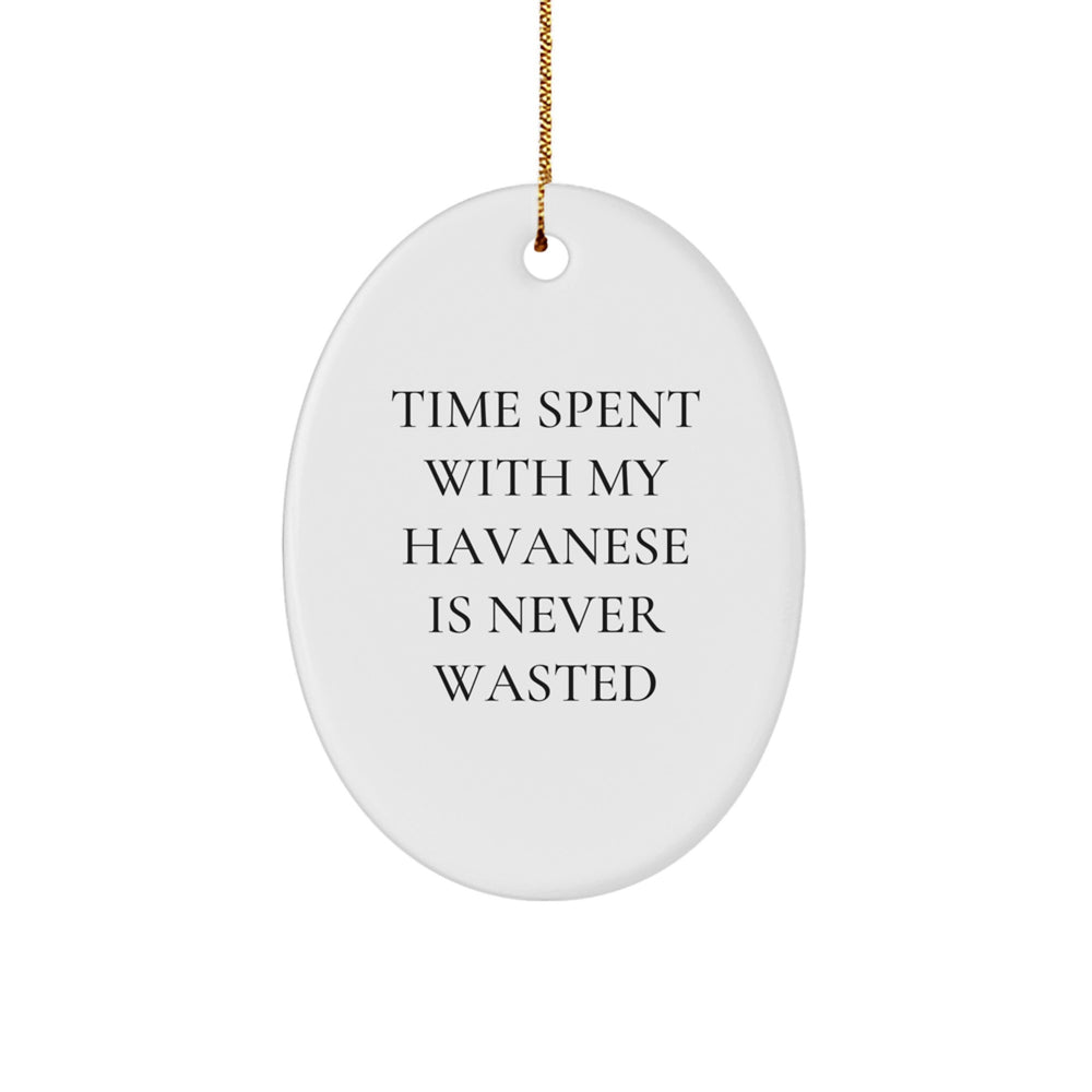 Funny Havanese Dog Oval Ornament Gifts from Friends to Family - Time Spent with My Havanese Is Never Wasted - Christmas Unique Gifts for Havanese Dog Lovers - Image 1