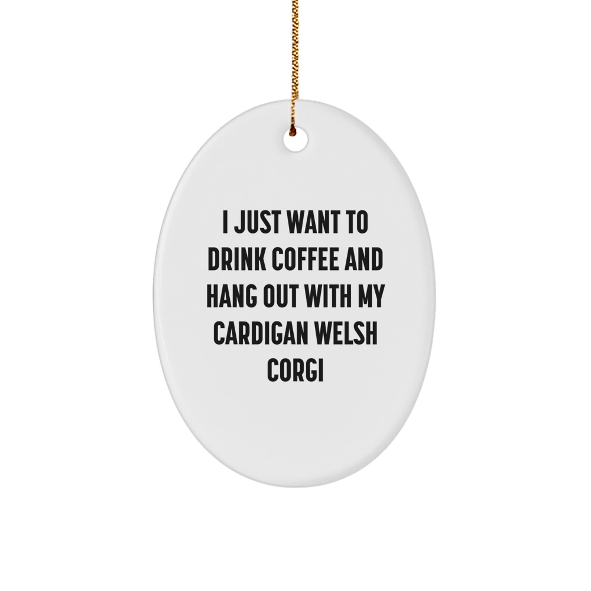 Funny Cardigan Welsh Corgi Dog Christmas Unique Gifts for Friends from Men Oval Ornament I Just Want To Drink Coffee And Hang Out With My - Image 1