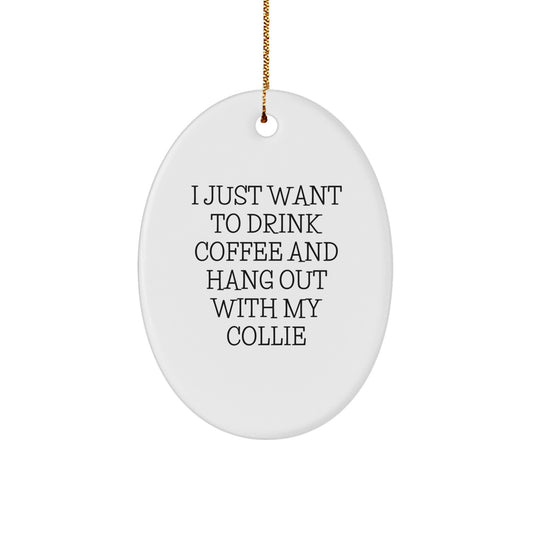 Funny Collie Dog Gifts from Men to Women Friends and Family - Oval Ornament for Collie Lovers - I Just Want To Drink Coffee And Hang Out With My Collie Christmas Unique Gifts - Image 1