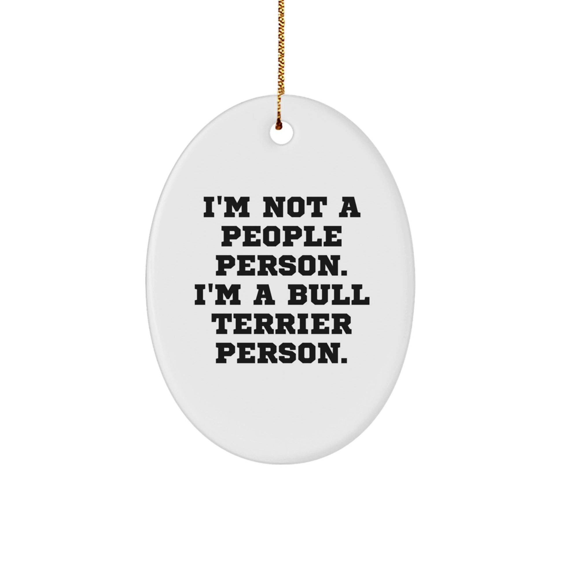 Funny Bull Terrier Dog Lover Gifts from Friends for Christmas Unique Oval Ornaments - Image 1