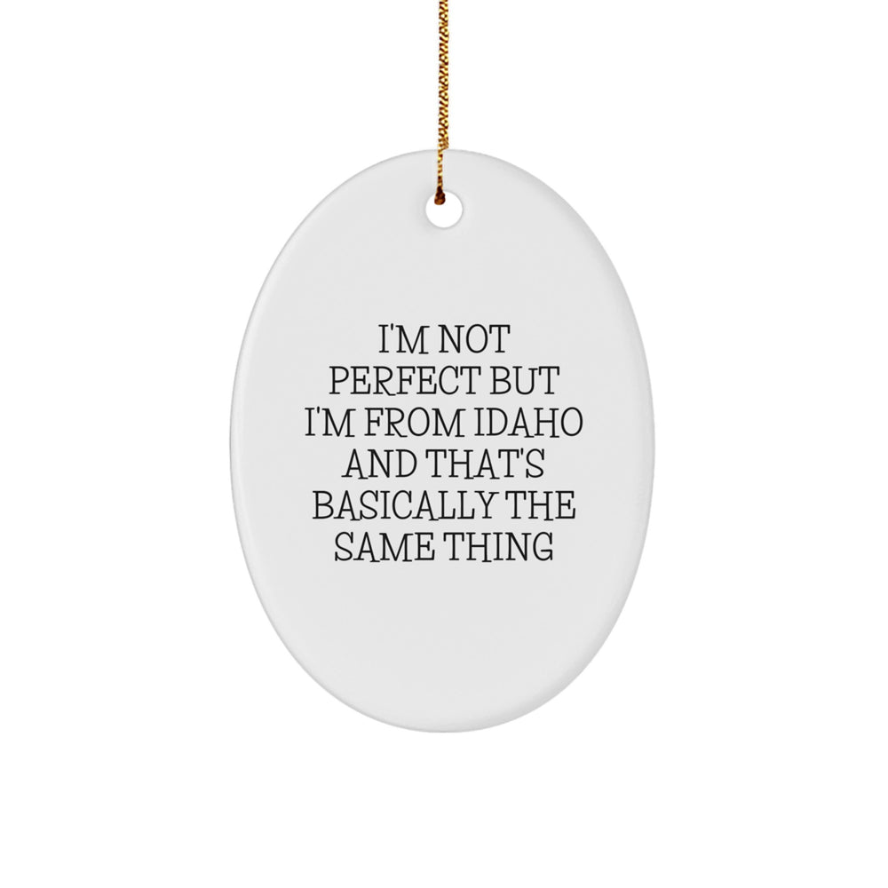 Funny Idaho Gifts from Friends for Idaho Men and Women - Oval Ornament I'm Not Perfect But I'm From Idaho - Christmas Unique Gifts - Image 1