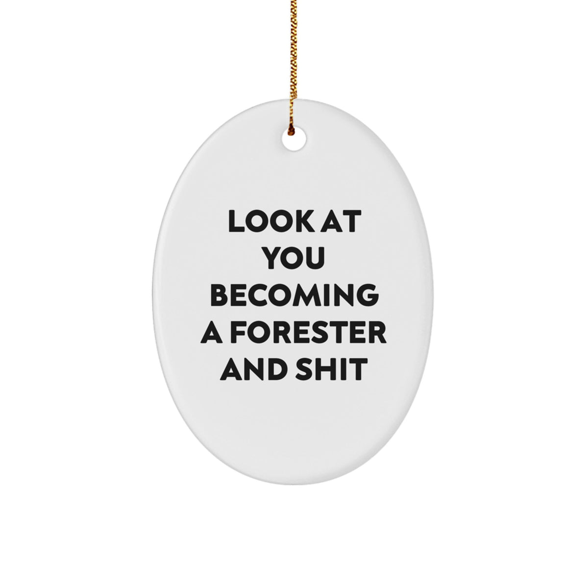 Funny Forester Gifts from Friends for Men - Oval Ornament with 'Look At You Becoming A Forester And Shit' Quote, Unique Christmas Unique Gifts - Image 1