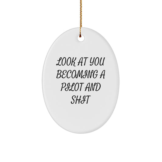 Funny Pilot Gifts for Men, Oval Ornament with Look At You Becoming A Pilot And Shit, Christmas Unique Presents from Friends - Image 1