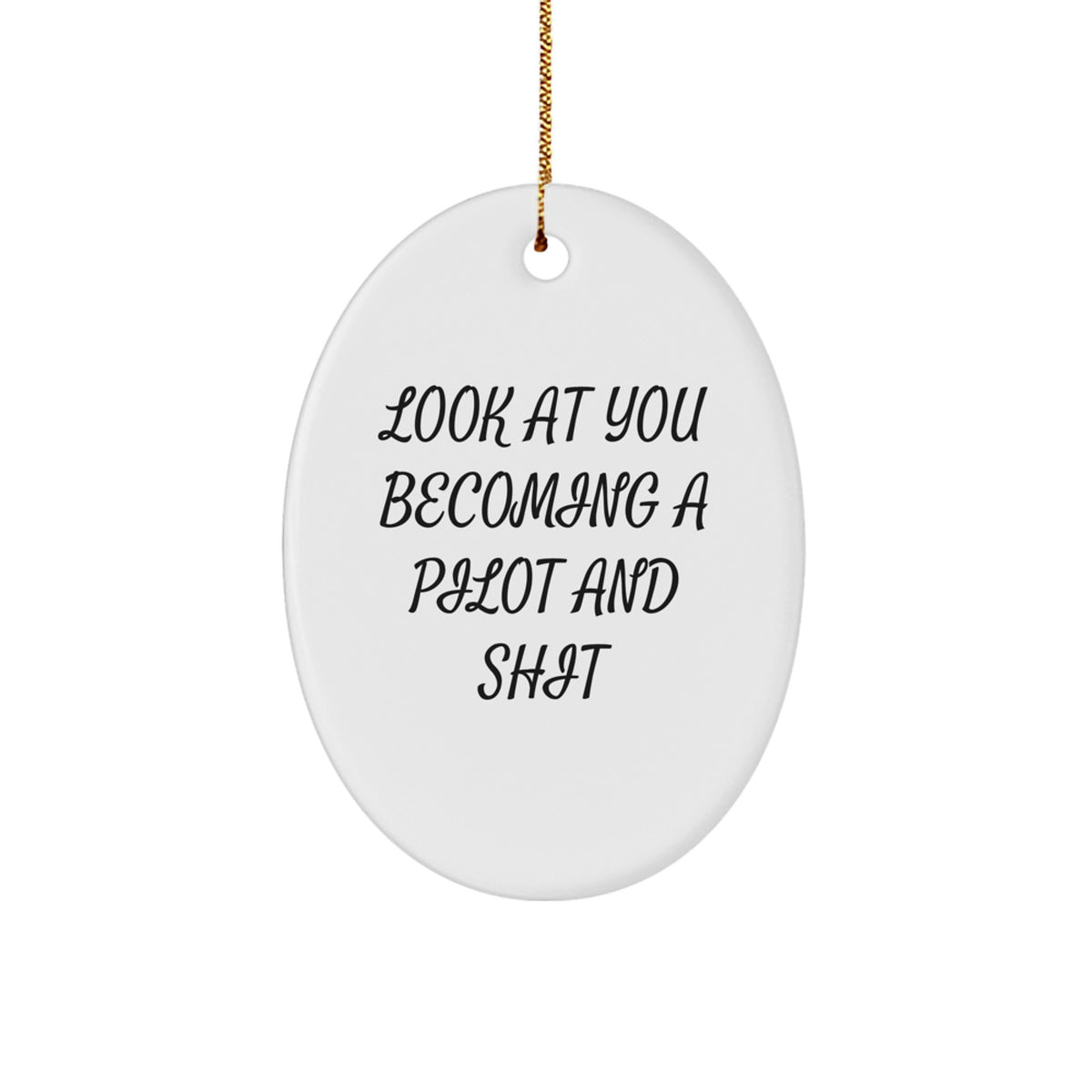 Funny Pilot Gifts for Men, Oval Ornament with Look At You Becoming A Pilot And Shit, Christmas Unique Presents from Friends - Image 1