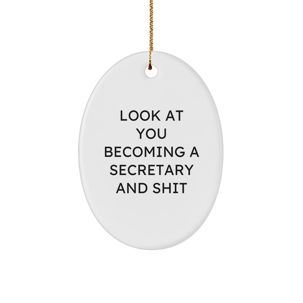 Funny Secretary Gifts from Friends - Oval Ornament with 'Look At You Becoming A Secretary And Shit' Quote for Christmas Decoration - Image 1