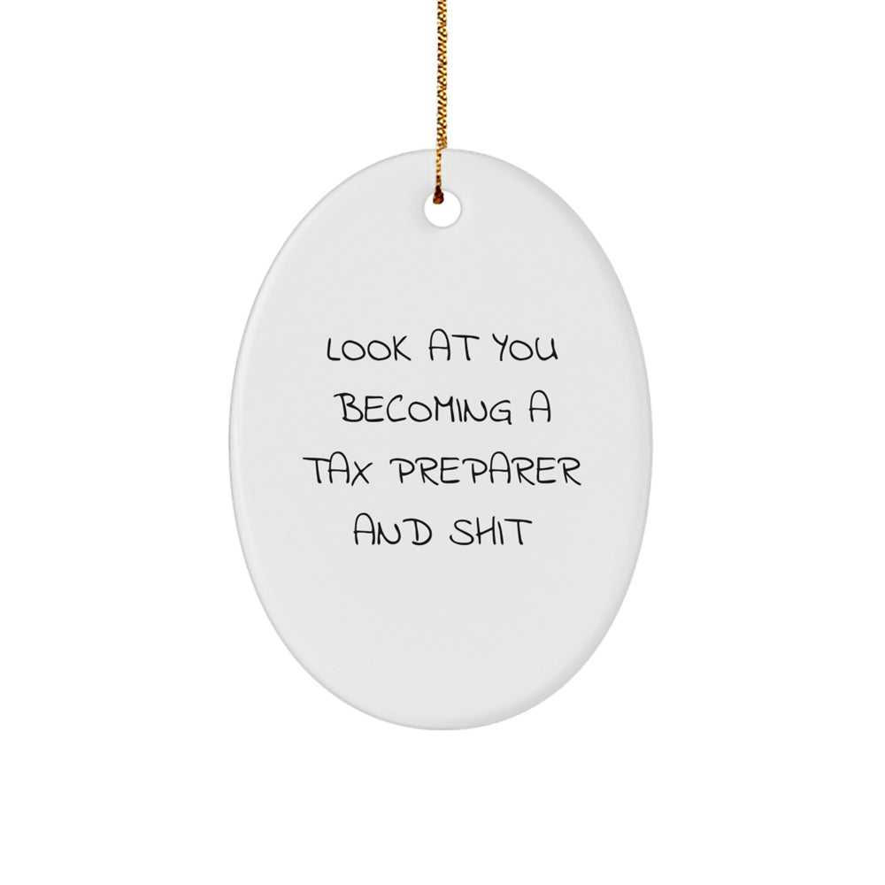 Funny Tax Preparer Gifts from Friends and Family, Look At You Becoming A Tax Preparer And Shit Oval Ornament for Christmas Unique Gifts - Image 1