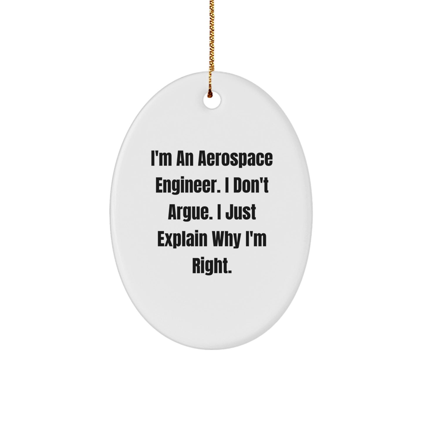 Aerospace Engineer Gifts from Friends, Funny Oval Ornament for Christmas, 'I'm Right' Quote - Image 1