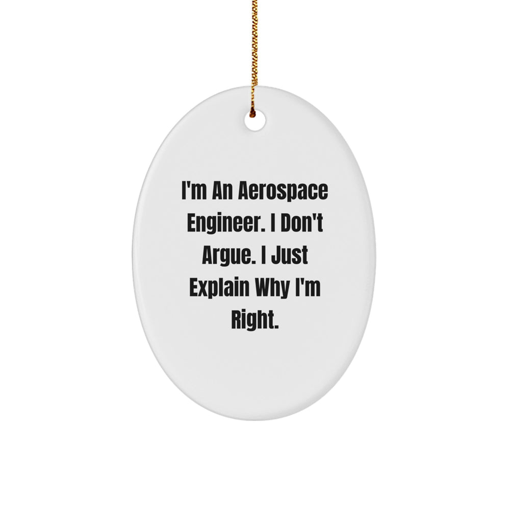 Aerospace Engineer Gifts from Friends, Funny Oval Ornament for Christmas, 'I'm Right' Quote - Image 1