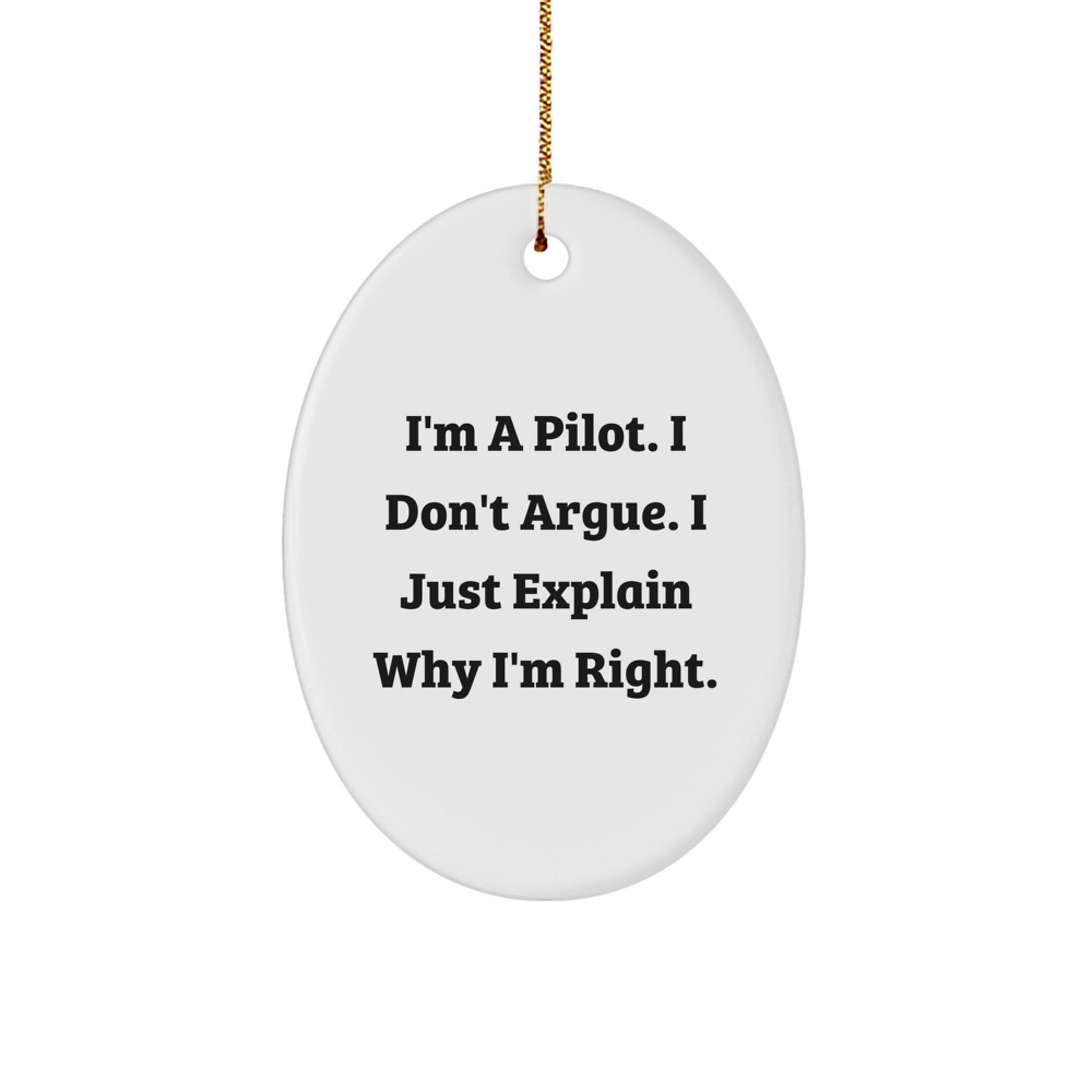 Pilot Gifts from Friends - Funny Oval Ornament with 'I'm A Pilot. I Don't Argue. I Just Explain Why I'm Right.' - Christmas Unique Presents for Men - Image 1