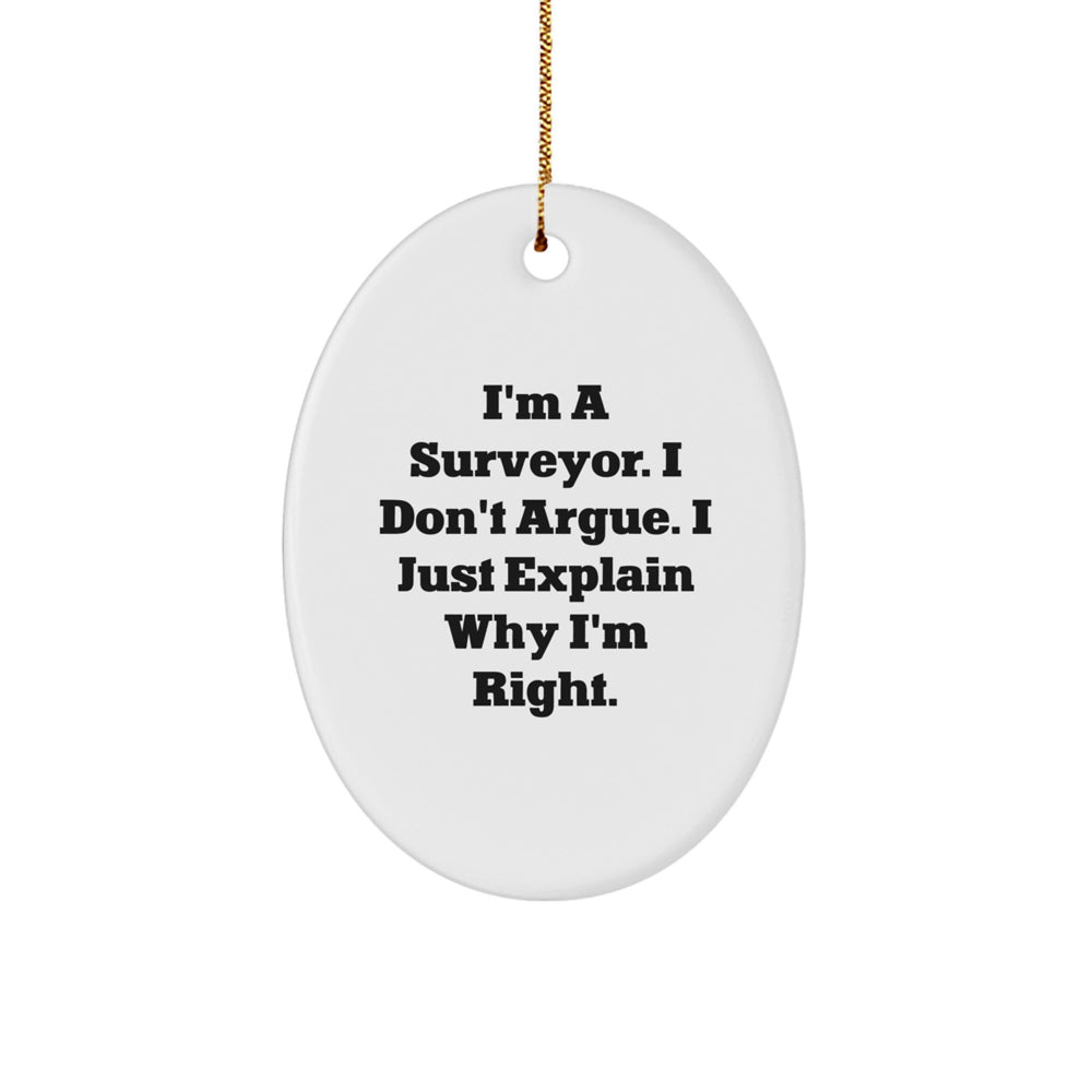Surveyor Gifts from Friends, Christmas Unique Gifts for Surveyor, I'm A Surveyor. I Don't Argue. I Just Explain Why I'm Right., Oval Ornament - Image 1