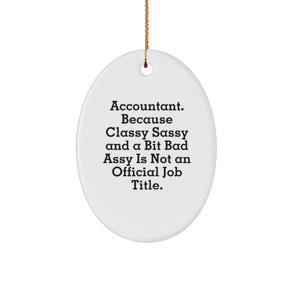 Funny Accountant Gifts from Friends for Christmas - Oval Ornament, 'Accountant. Because Classy Sassy And A Bit Fearlessy Is Not An Official Job Title.' - Image 1