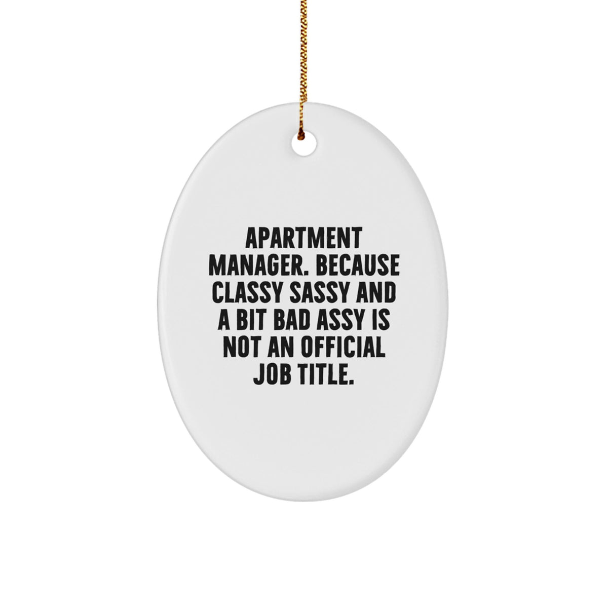 Funny Apartment Manager Gifts from Friends for Christmas Unique Oval Ornament - 'Apartment Manager. Because Classy Sassy And A Bit Fearlessy Is Not An Official Job Title.' - Image 1