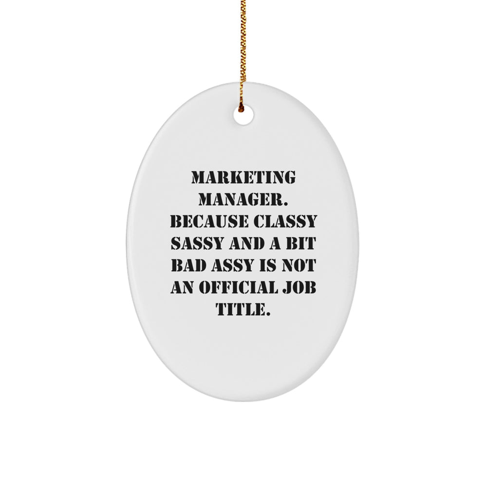 Marketing Manager Gifts from Friends, Funny Oval Ornament with 'Marketing Manager. Because Classy Sassy And A Bit Fearlessy Is Not An Official Job Title.' Quote, Christmas Unique Gifts for Women - Image 1