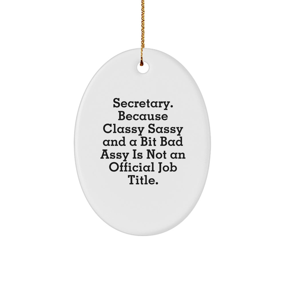 Funny Secretary Gifts from Women - Oval Ornament with 'Secretary. Because Classy Sassy And A Bit Fearlessy Is Not An Official Job Title.' Quote - Perfect for Christmas - Image 1