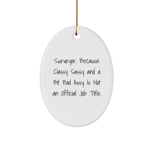 Surveyor Gifts from Friends, Surveyor Oval Ornament with Funny Quote, 'Surveyor. Because Classy Sassy And A Bit Fearlessy Is Not An Official Job Title.' for Christmas Unique Gifts - Image 1