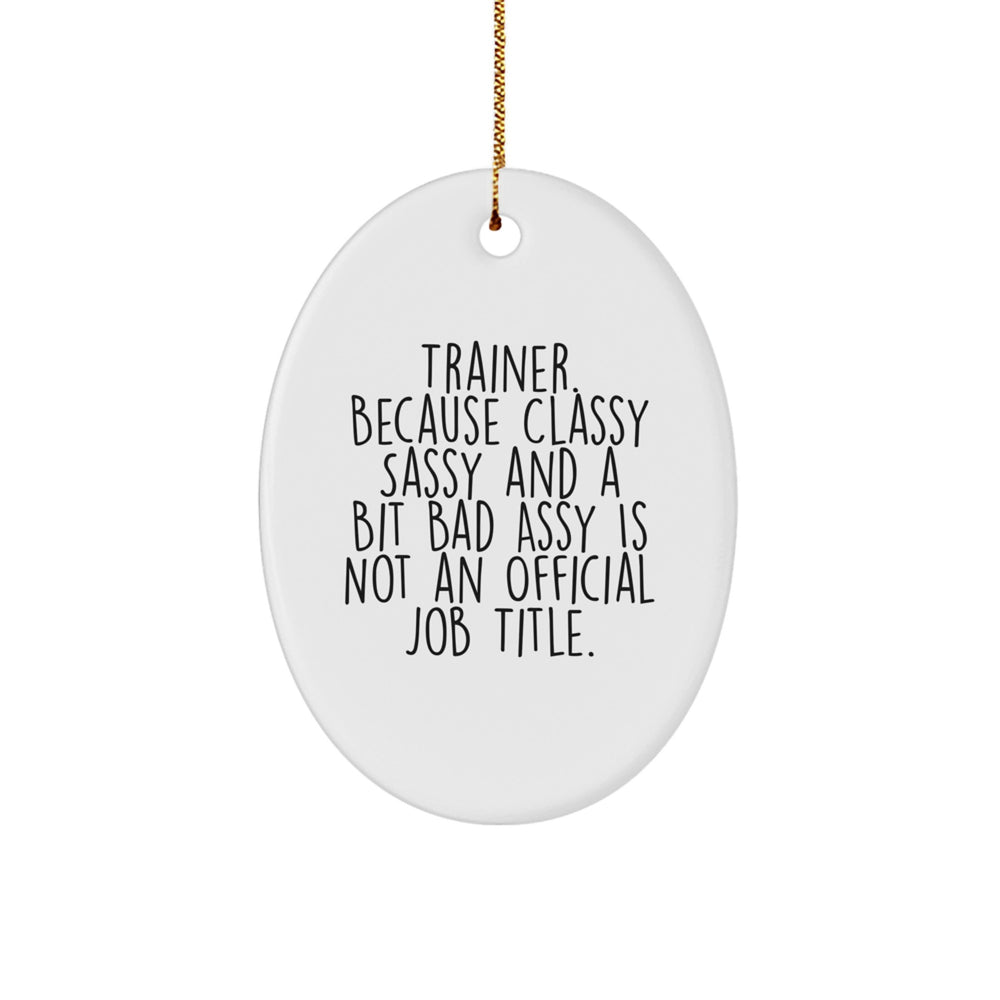 Trainer Gifts from Friends and Family - Oval Ornament with Funny Quote, 'Trainer. Because Classy Sassy And A Bit Fearlessy Is Not An Official Job Title.' - Christmas Decoration - Image 1
