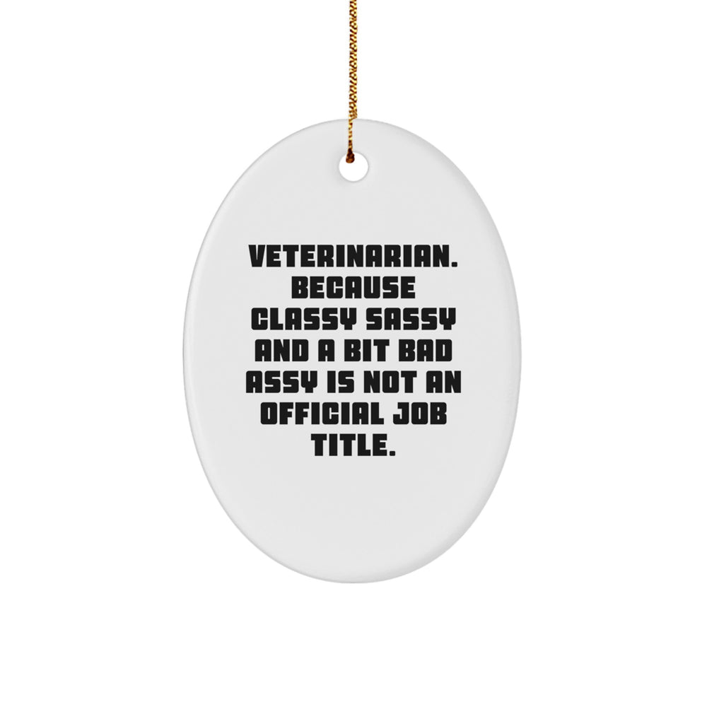 Veterinarian Gifts, Funny Quote Oval Ornament for Christmas, Gifts from Friends to Veterinarian, 'Sassy and A Bit Fearlessy' Oval Decoration - Image 1