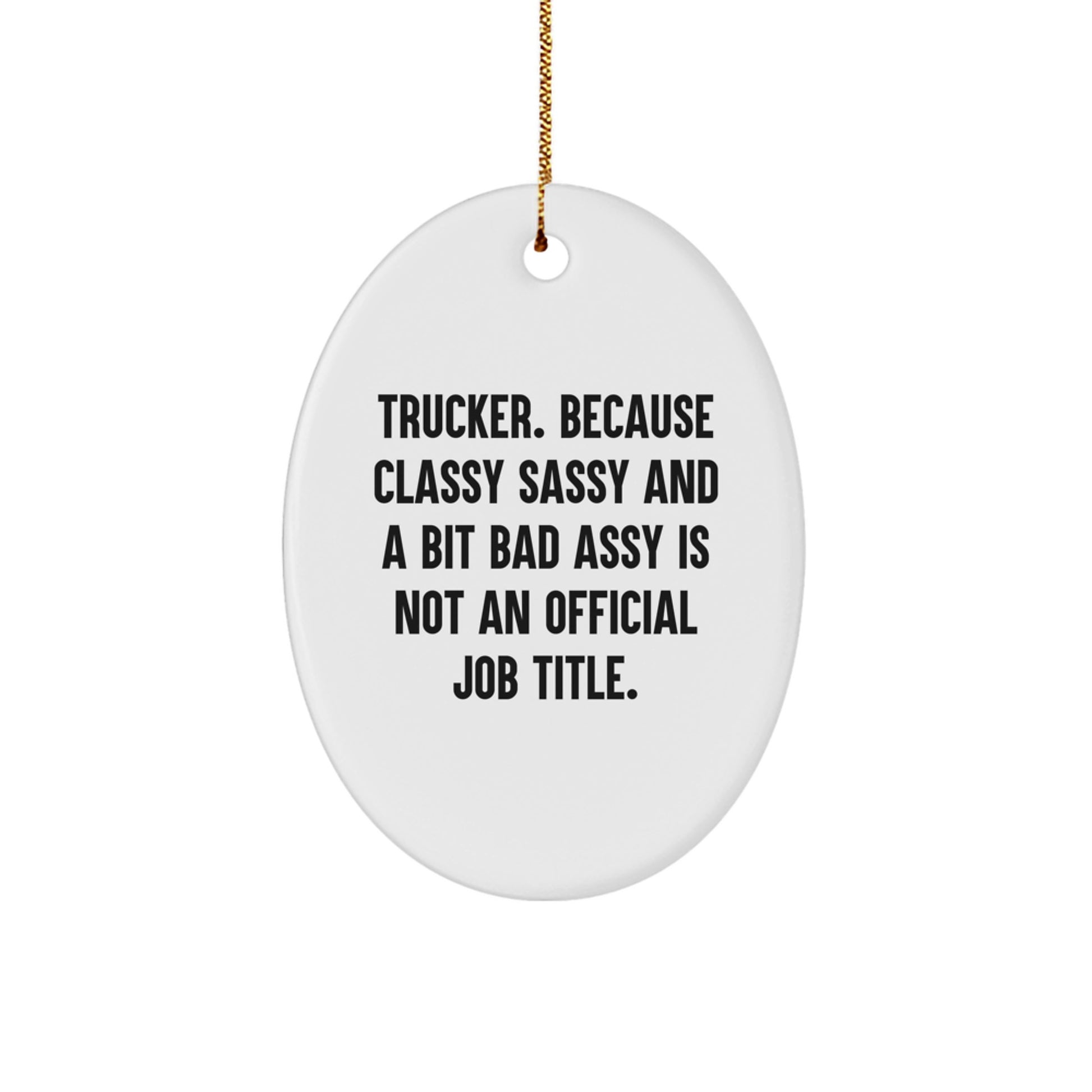 Trucker Gifts from Friends for Christmas - Oval Ornament with Funny Quote, 'Trucker. Because Classy Sassy And A Bit Fearlessy Is Not An Official Job Title.' - Unique Present for Men - Image 1