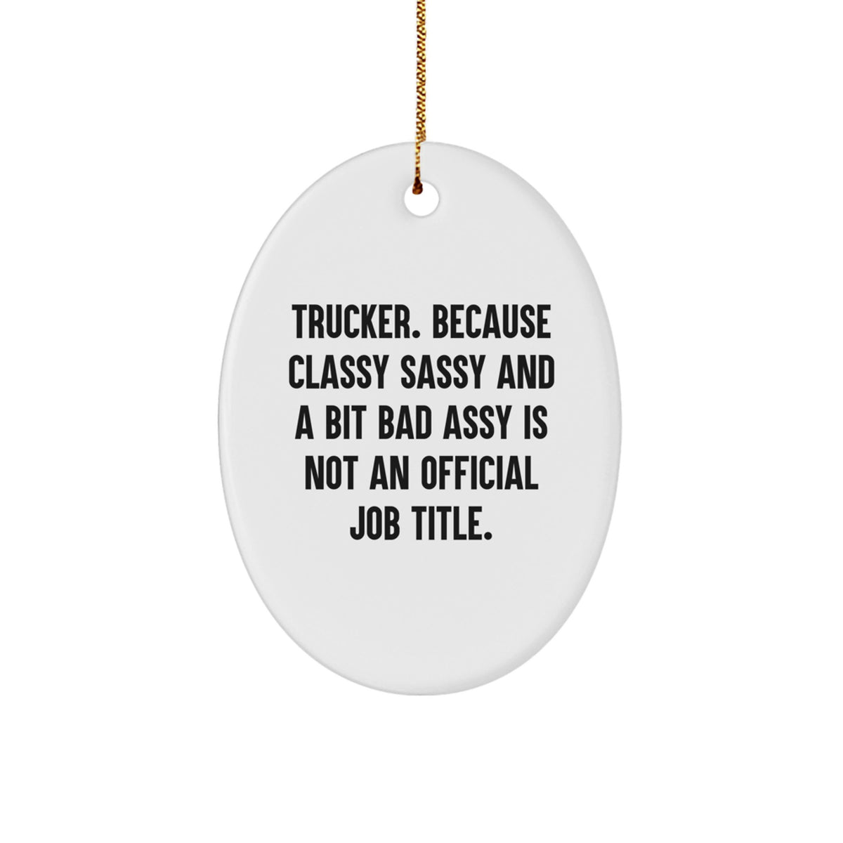 Trucker Gifts from Friends for Christmas - Oval Ornament with Funny Quote, 'Trucker. Because Classy Sassy And A Bit Fearlessy Is Not An Official Job Title.' - Unique Present for Men - Image 1