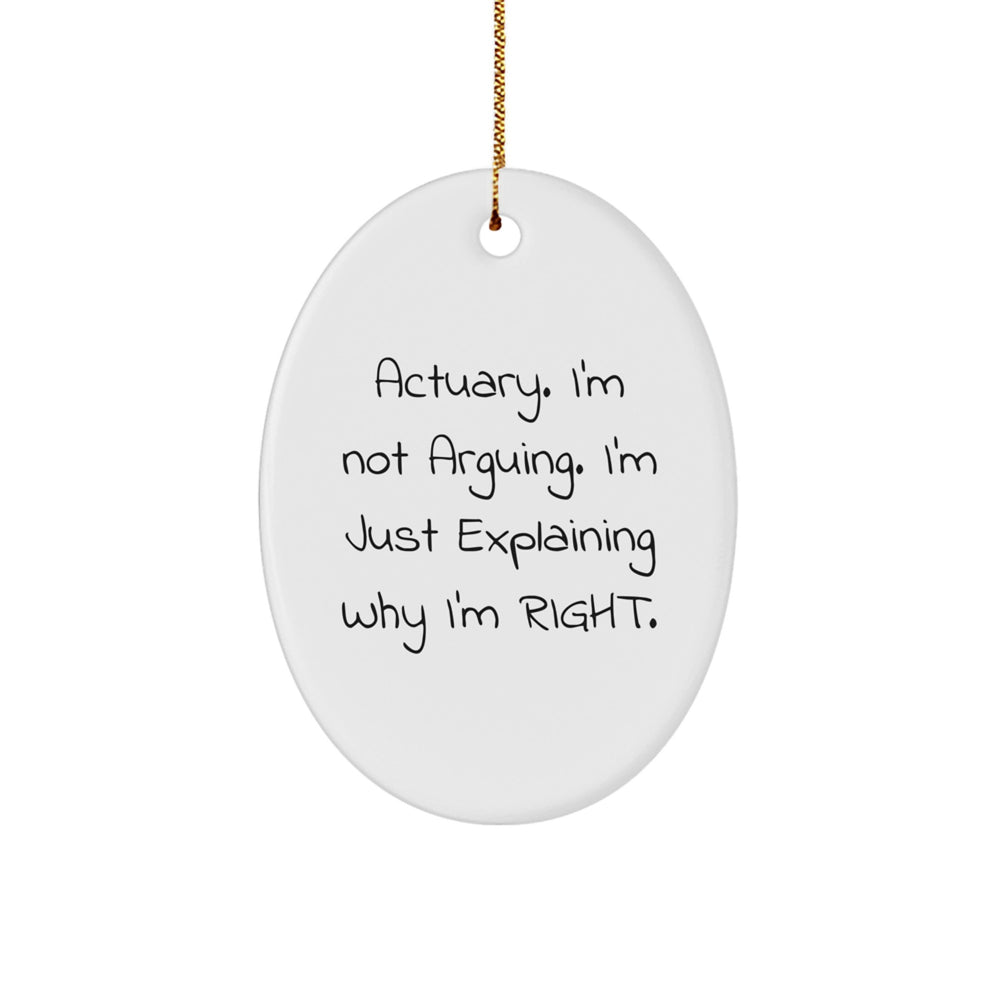 Funny Actuary Gifts from Friends, Men, or Coworkers - 'Actuary. I'm Not Arguing. I'm Just Explaining Why I'm Right.' Oval Ornament, Unique Christmas Unique Gifts for Actuary - Image 1